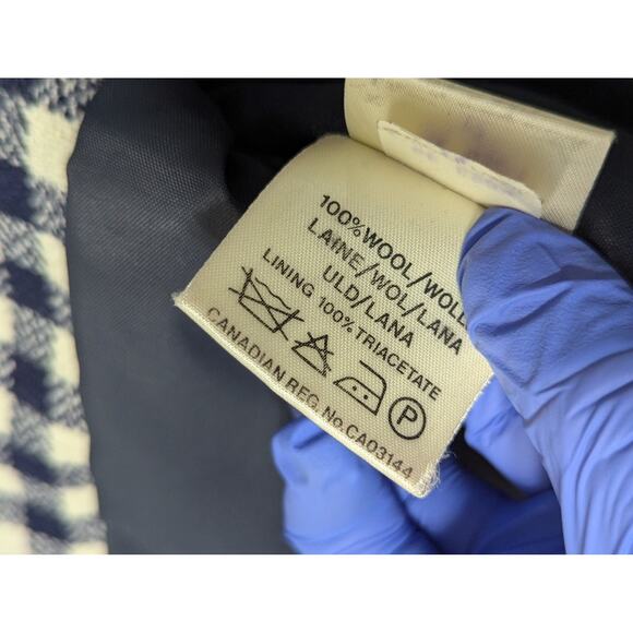 Vintage Jaeger Plaid Gingham Wool Blazer Structured Jacket Womens Medium Navy - Picture 8 of 8